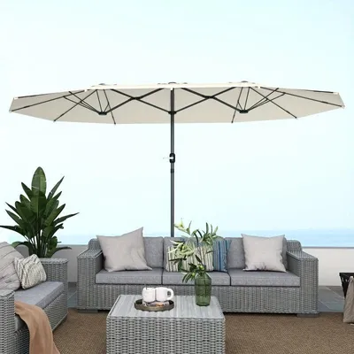 Produktbild von Doppelter Sonnenschirm – Ovaler Sonnenschirm – Balkonsonnenschirm – Strandsonnenschirm – UV-beständiges Polyester – Robuster Stahlrahmen