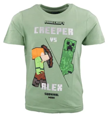 Produktbild von Minecraft Creeper Steve Kinder T-Shirt Kurzarm Shirt Baumwolle Gr. 116 - Grau