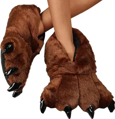 Produktbild von ASKSA Uni Soft Pluesch Haus Hausschuhe Tier Kostuem Pfote Claw Schuhe, Braun, Groesse: 36-42