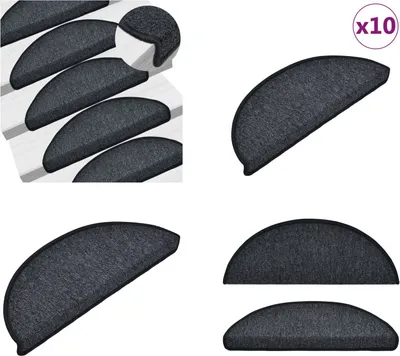 Image de vidaXL Tapis d'escalier 10 pcs. 65x24x4 cm Gris foncé - Tapis d'escalier - Tapis d'escalier - Protection d'escalier