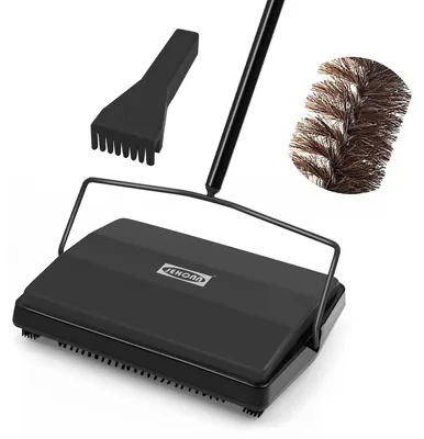 Hand-Tapijtveger mit Pferdehaarbürste, leise, für Tierhaare, Krümel, Schwarz