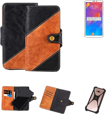 Produktbild von K-S-Trade Handyhülle Schutzhülle Bookstyle Case Wallet-Case kompatibel mit Meizu M8 Handy Cover Bumper Klapphülle schwarz hellbraun 1x