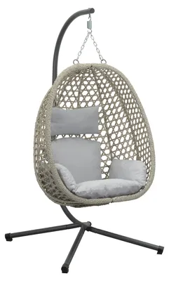 Produktbild von Koll Living Outdoor Hängesessel Luna | Rattanoptik Beige | Wetterfester Gartensessel mit Stahlgestell & Komfortkissen | UV-beständig & wasserabweisend