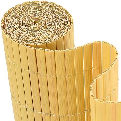Imagen del producto de Valla de PVC para jardín, ideal para privacidad – Separador de jardín y valla para balcón, color bambú – 1,6 x 5 metros
