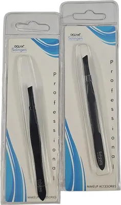 Obrázek produktu pro Černá šikmá kosmetická pinzeta - 9 cm - pro lepší úchop