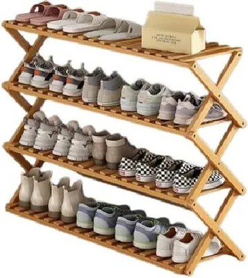 Zdjęcie produktu dla Stojak Bambusowy Na Buty Składany 69X25X70Cm Drewniany Czteropoziomowy