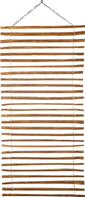 A hanging bamboo blind or screen.