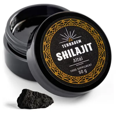 Produktbild von Shilajit Mumijo aus dem Altai – 100% Reines Naturharz – Organisch & Mineralstoffreich – Natürliches Supplement – 50g Glas