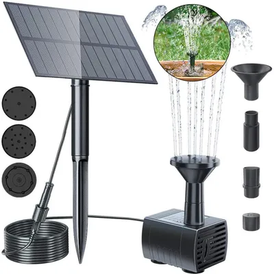 Produktbild von Solar Springbrunnen mit Filter und 6 Düsen, geeignet für Teich Vogelbad und Garten