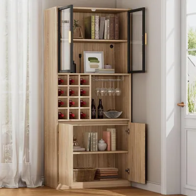 Produktbild von Vitrine,Spirituosenschrank,Vitrine Vitrinenschrank mit Glastüren und Beleuchtung,Küchenschrank 180 CM