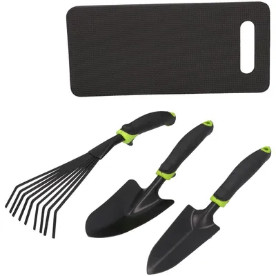 Produktbild von Gartenwerkzeug Set 4 tlg Schaufel Rechen Spaten Knieunterlage
