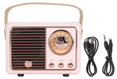 Zdjęcie produktu dla Retro głośnik Bluetooth, styl vintage, mały, bezprzewodowy, uroczy styl retro do biurka, sypialni, biura, na imprezę, na zewnątrz, różowy