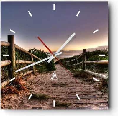 Produktbild von Wanduhr - Quadrat - Glasuhr - Pfad Landschaft Himmel - 40x40cm - Schleichendes Uhrwerk - Lautlos - zum Aufhängen bereit - Dekoration Modern - Wanddekoration aus Glas - C3AC40x40-0143