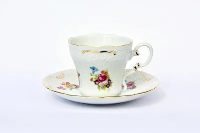 Produktbild von Ela, Tasse und Untertasse, weißes Porzellan, 150 ml, Blumen, Leander