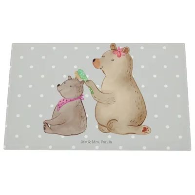 Produktbild von Mr. & Mrs. Panda Glasschneidebrett Bär Kind - Grau Pastell - Geschenk, Familie, Mutter, Schneidebrett Glas, Mama, Schneidbrett, Aus, Muttertag, Hackbrett