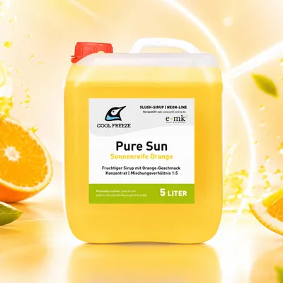Produktbild von Slush Sirup COOL FREEZE Pure Sun | Orange | 5L | glycerinfrei, vegan, lecker, KI-generiertes Bild
