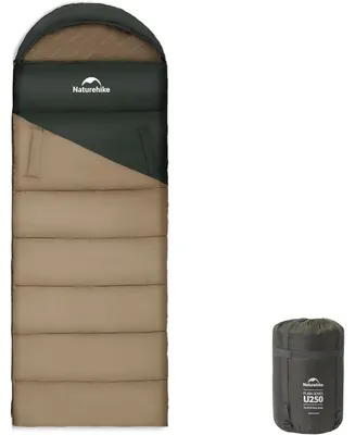 Productafbeelding van Slaapzak voor gebruik op een matras, met kap, afmetingen 220x80 cm, donkergroen/bruin, temperatuurbereik 8,5-4°C, gewicht 1,6 kg