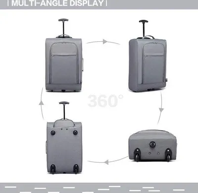 Produktbild von Unyqoos® Handgepäck-Trolley – leichter 2-Rollen Soft-Koffer, erweiterbar, 33 L, 53x36x18 cm, 600D Polyester, grau, Ryanair-kompatibel