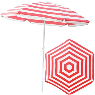 Produktbild von Sonnenschirm für den Garten Material TNT-Vlies / Stahl Farbe Rot-Weiss Streifen D 135 cm H 150 cm Modern Funktionell