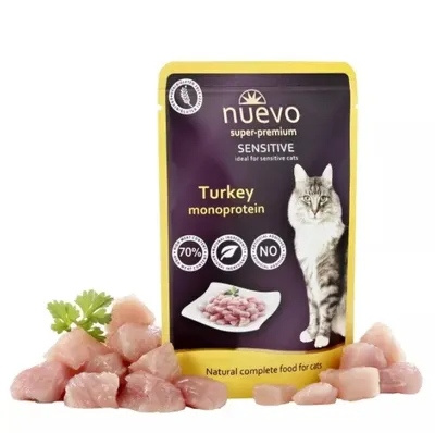 Obrázok produktu pre Nuevo Cat Adult Sensitive Turkey Monoprotein 16 x 85g - kapsičky pre mačky s morčacím