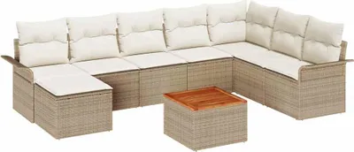 Immagine prodotto di Set di divani da giardino vidaXL, 9 pezzi, color beige e crema, in rattan sintetico