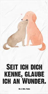 Produktbild von Mr. & Mrs. Panda Reisehandtuch Hunde Liebe - Weiß - Geschenk, Badehandtuch, Hund, Badelaken, Herz, Strandtuch, Sprüche, Wunder, Kuss, Handtuch, Duschhandtuch, Optimitisch