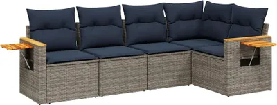 Produktbild von vidaXL 5-tlg. Garten-Sofagarnitur mit Kissen Grau Poly Rattan