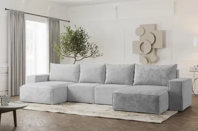 Produktbild von Wohnlandschaft U-Form Sofa ESTELLE mit Schlaffunktion in Stoff Abriamo Hellgrau
