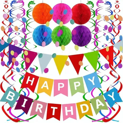 Produktbild von Geburtstagsdeko Set Bunt Happy Birthday Girlande Party Deko 15 Teile