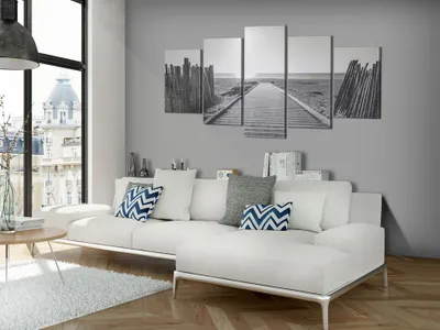 Zdjęcie produktu dla Obraz akustyczny plaża natura 200x100 cm 5-częściowy obraz pianka akustyczna wysokowydajny pochłaniacz dźwięku izolacja akustyczna płótno 5 szt. obraz ścienny akustyka pomieszczenia izolacja akustyczna krajobraz c-B-0104-b-o