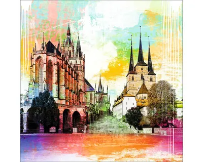 Produktbild von Glasbild Erfurt Wahrzeichen bunt I 50x50 cm