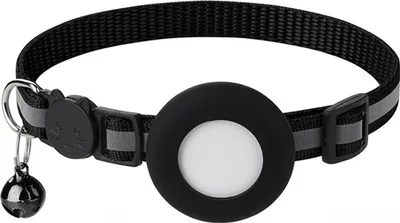 Immagine prodotto di Collare per gatti, in nylon riflettente, chiusura di sicurezza, campanello staccabile, localizzazione GPS per animali domestici, con tasca per porta medaglietta, nero
