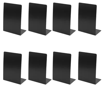 Zdjęcie produktu dla Zestaw 8 metalowych podkładek do książek w kolorze czarnym, wyposażonych w antypoślizgowe podkładki