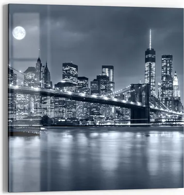 Produktbild von DEQORI Glasbild Echtglas 50x50 cm 'Vollmond über New York' Wandbild Bild modern Deko