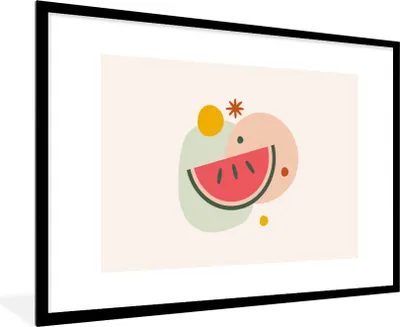 Produktbild von MuchoWow® Gerahmtes Poster Wassermelone - Obst - Pastell 90x60 cm - Poster mit Schwarzem Bilderrahmen Wandposter Rahmen Foto Bilder - Wanddekoration - Fotos