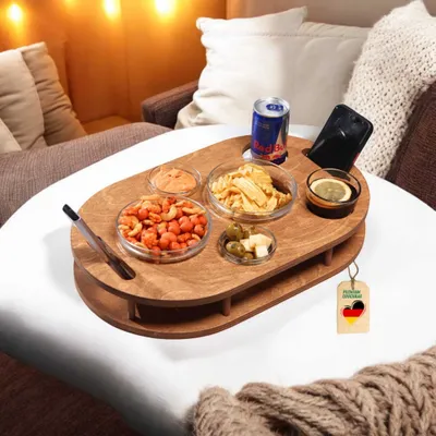 Produktbild von Couchbar Snackbox mit 4 Glasschalen - Getränkehalter für das Sofa - Snackbar für die Couch - Tablett für die Couch zum abstellen - Couch Buddy