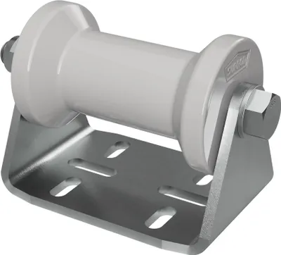 Produktbild von Polyurethan Kielrolle mit Halter B Sliprolle Bootstrailer Sliphilfe Spulenform verzinkt SUPROD, 125 mm, grau