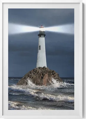 Produktbild von Leuchtturm– Wandbild mit Rahmen – Gerahmtes Bild  – Wanddekoration – 70x100 cm –  Weiß Rahmen