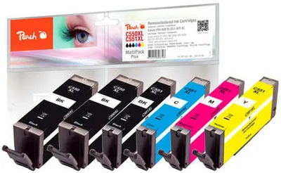 Obrázek produktu pro Peach PI100-188, Vysoká (XL) výtěžnost, Černá, Azurová, Purpurová, Černá fotografická, Žlutá, 22 ml, 11 ml, 6 kusů, Balení více kusů