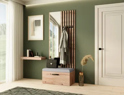 Produktbild von Garderobe MARGARET II , Farbe: Artisan + Schwarze Lamellen + Grau, mit Spiegel