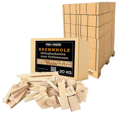 Produktbild von PINI Brennholz 100% Buche Kammergetrocknet Holzabschnitte 480 kg Palette