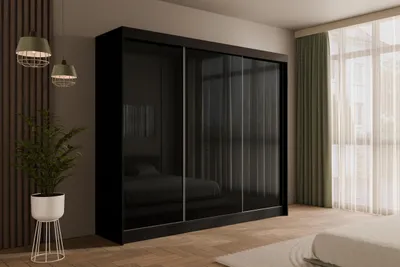 Produktbild von ALTDECOR Kleiderschrank mit Lacobel-Schiebetüren, kugelgelagerte Führungsschienen und Aluminium-Leisten - PEKA - 250 cm Schwarz /  Schwarz