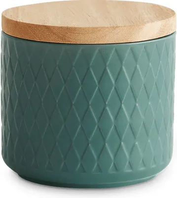 Produktbild von SPRINGLANE Keramik Vorratsdosen mit Holzdeckel Mint, Kautschukholz-Deckel, Aufbewahrungsdosen, Frischhaltedosen - 1x Dunkelgrün: 10x9cm