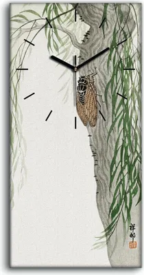 Produktbild von Wohnzimmer-Bild Leinwand Uhr 30x60 Gemälde Baum Blätter Insekt Asiatische Kunst - schwarze Hände