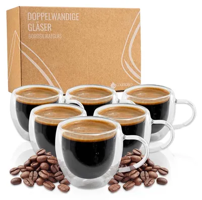 Productafbeelding van Set van 6 Dubbelwandige Latte Macchiato Glazen - 80 ml - Transparant