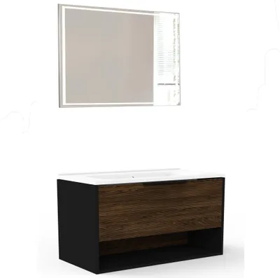 Produktbild von Fackelmann B.Paris 3-teiliges Möbel-Set  Modernes Design in Rigoletto mit Waschtischunterschrank, Mineralgussbecken & LED-Spiegelelement, 90,5 cm