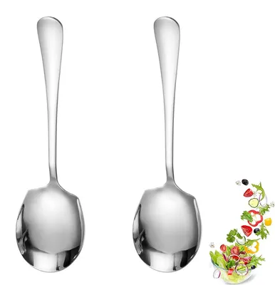 2 große Servierlöffel aus Edelstahl, silber, 21,8 cm