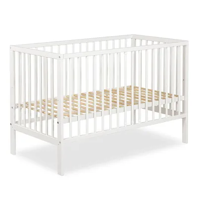 Obrázok produktu pre Detská postieľka, biela, 120 x 60 cm – Klasická detská postieľka z dreva – Postieľka s nastaviteľnou výškou (bez matraca)