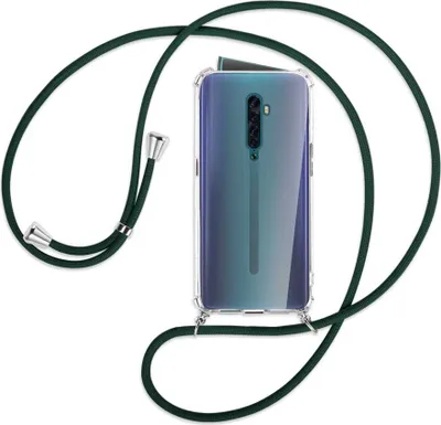 Produktbild von Handykette Backcover-Schutzhülle mit Band (Metall silberfarben) für Oppo Reno2 - dunkelgrün