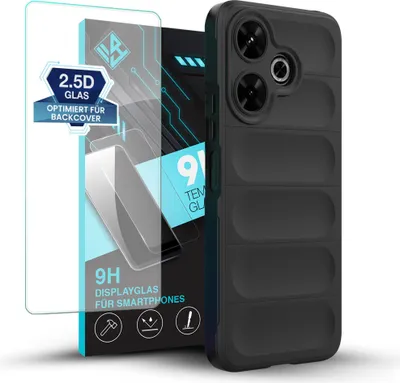 Produktbild von Handy Hülle für Xiaomi Redmi 13 mit 9H Displayglas Displayschutz Plus Grip Case Cover Schutzhülle Softgrip Farbe: Schwarz